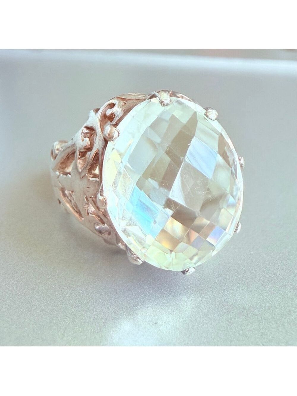 Grand Prasiolite 9.06 CT Solitaire Green Amethyst 925 Sterling Silver Ring - Picture 3 of 12